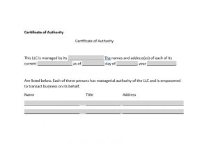 Certificate of Authority