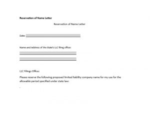 Reservation of Name Letter